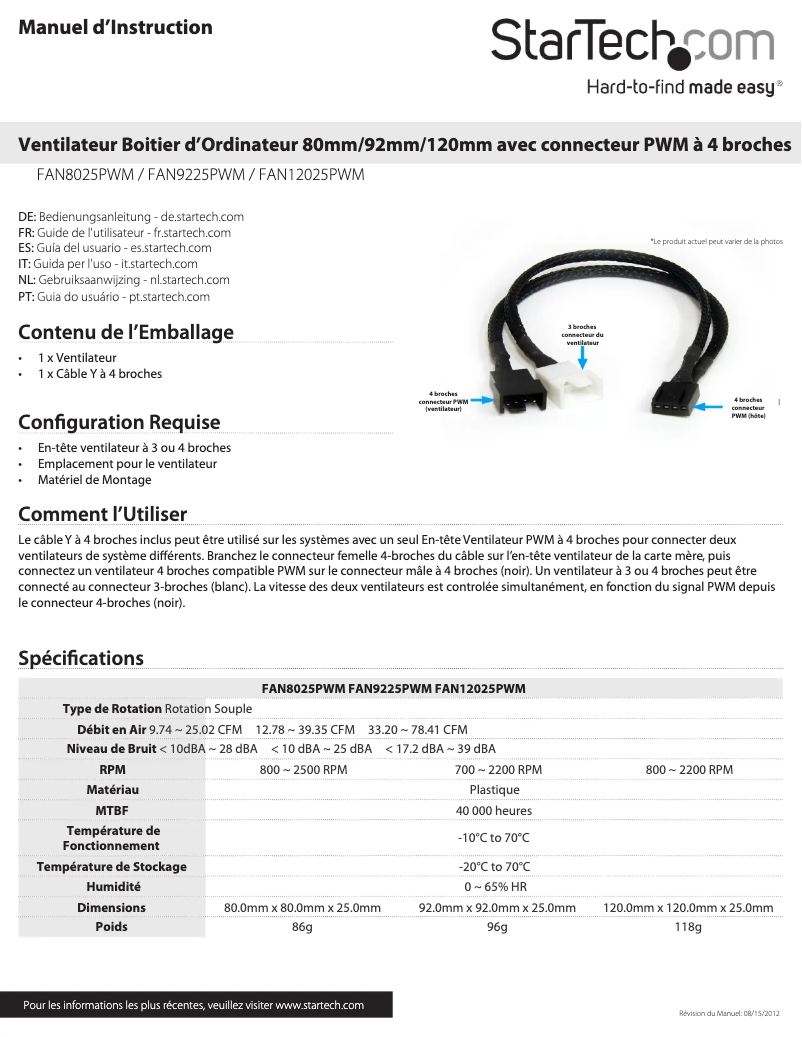 Page 1 of the manual User Manual StarTech.com FAN8025PWM