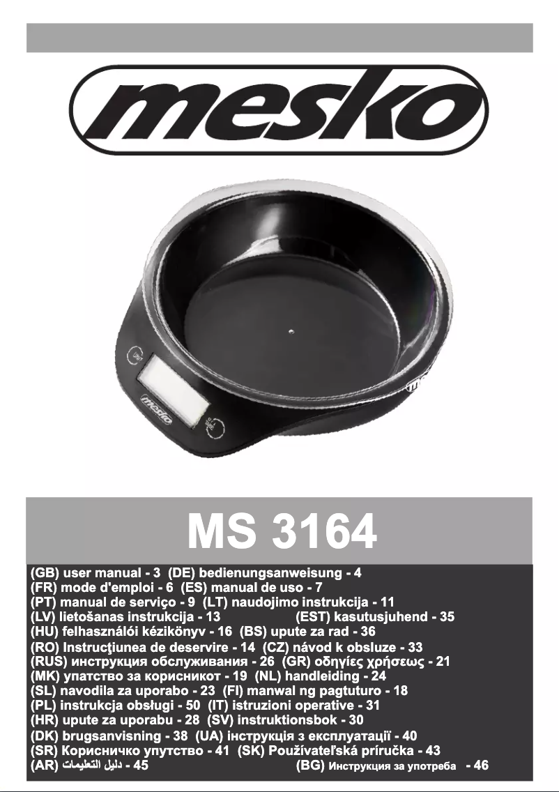 Page 1 de la notice Manuel utilisateur Mesko MS 3164