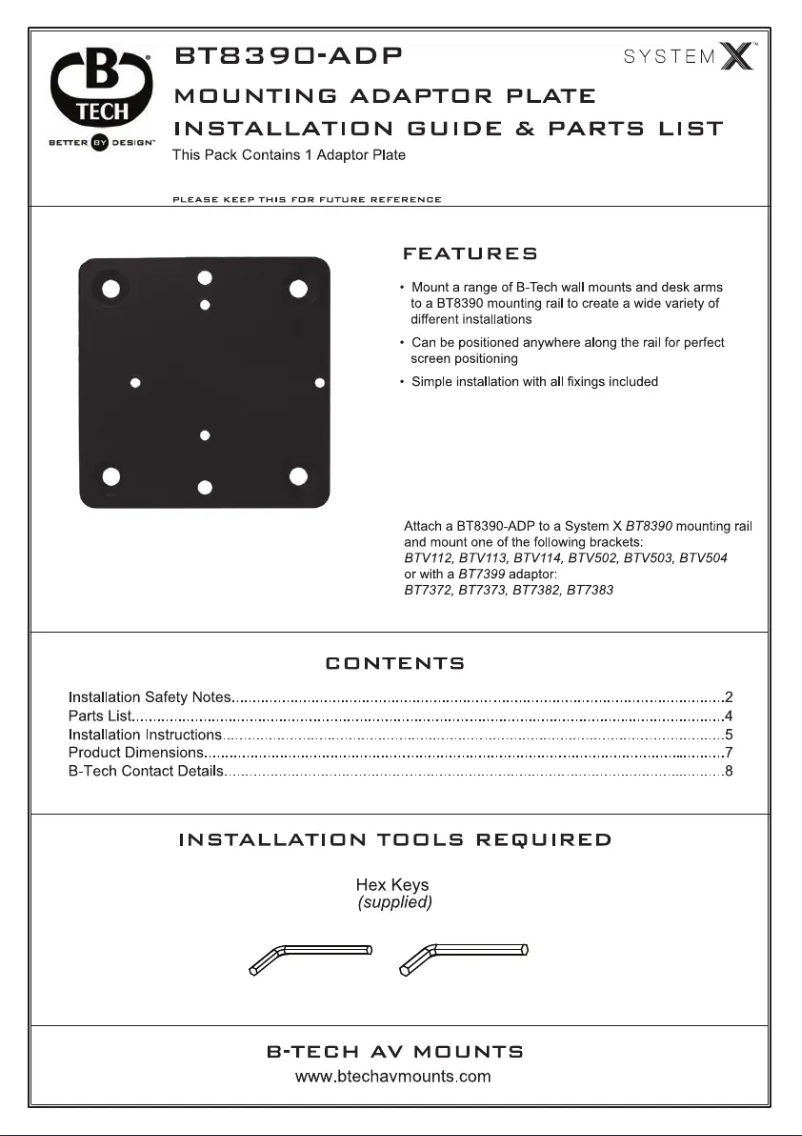First page image of the manual for BT8390-ADP
