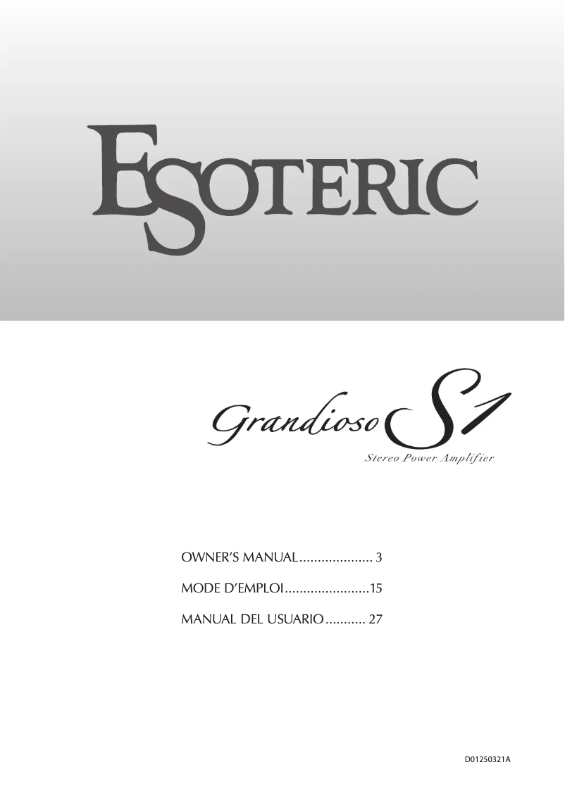 Page 1 of the manual User Manual Esoteric Grandioso S1