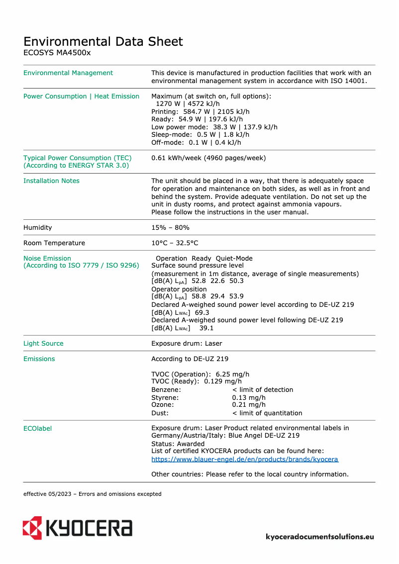 First page image of the manual for ECOSYS MA4500x