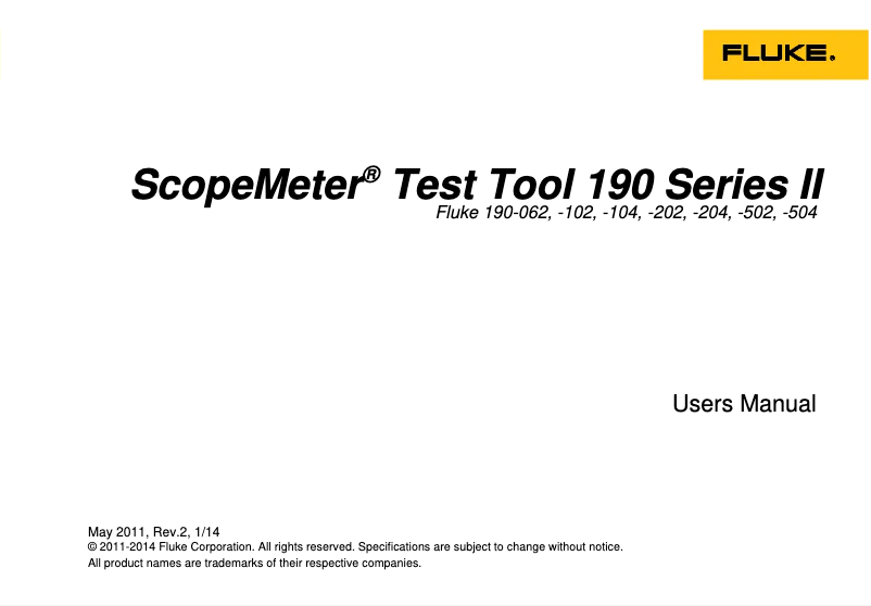 First page image of the manual for ScopeMeter 190-104