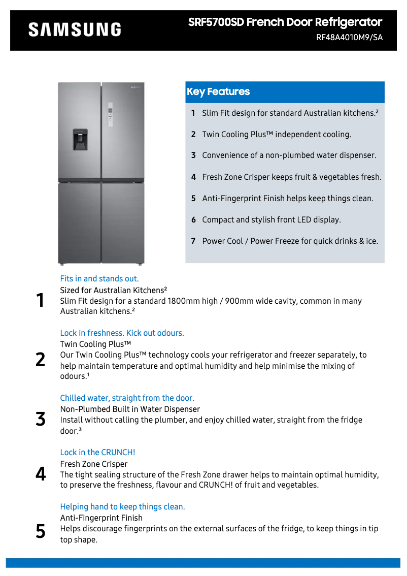 Page 1 of the manual Technical Sheet Samsung SRF5700SD