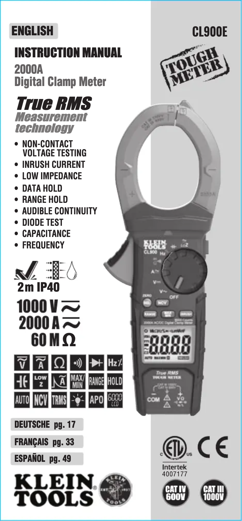 Page 1 of the manual User Manual Klein Tools CL900