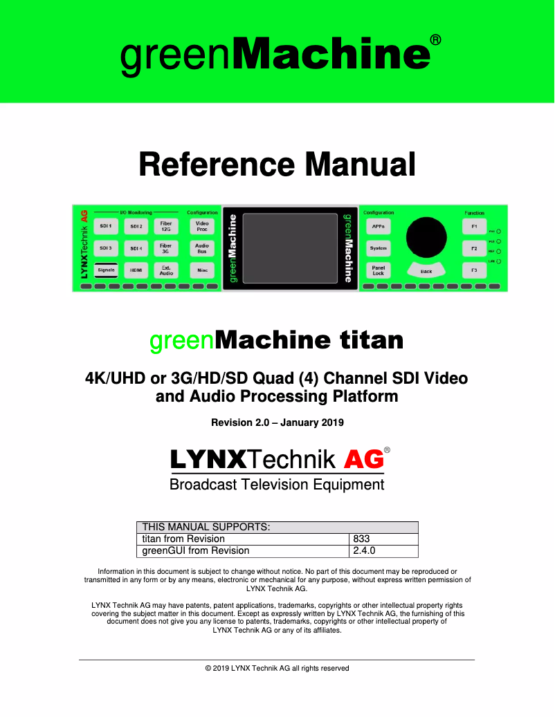 First page image of the manual for greenMachine Titan