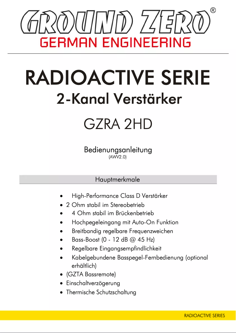 First page image of the manual for GZRA 2HD