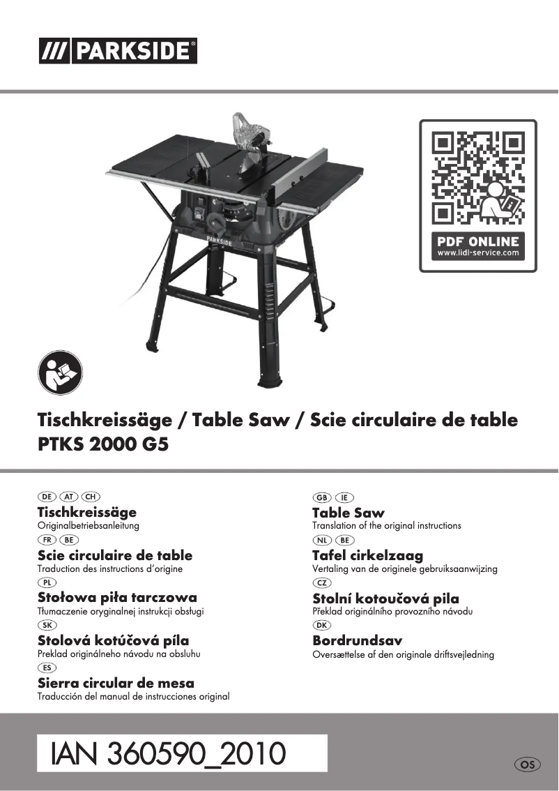 Page 1 of the manual User Manual Parkside PTKS 2000 G5