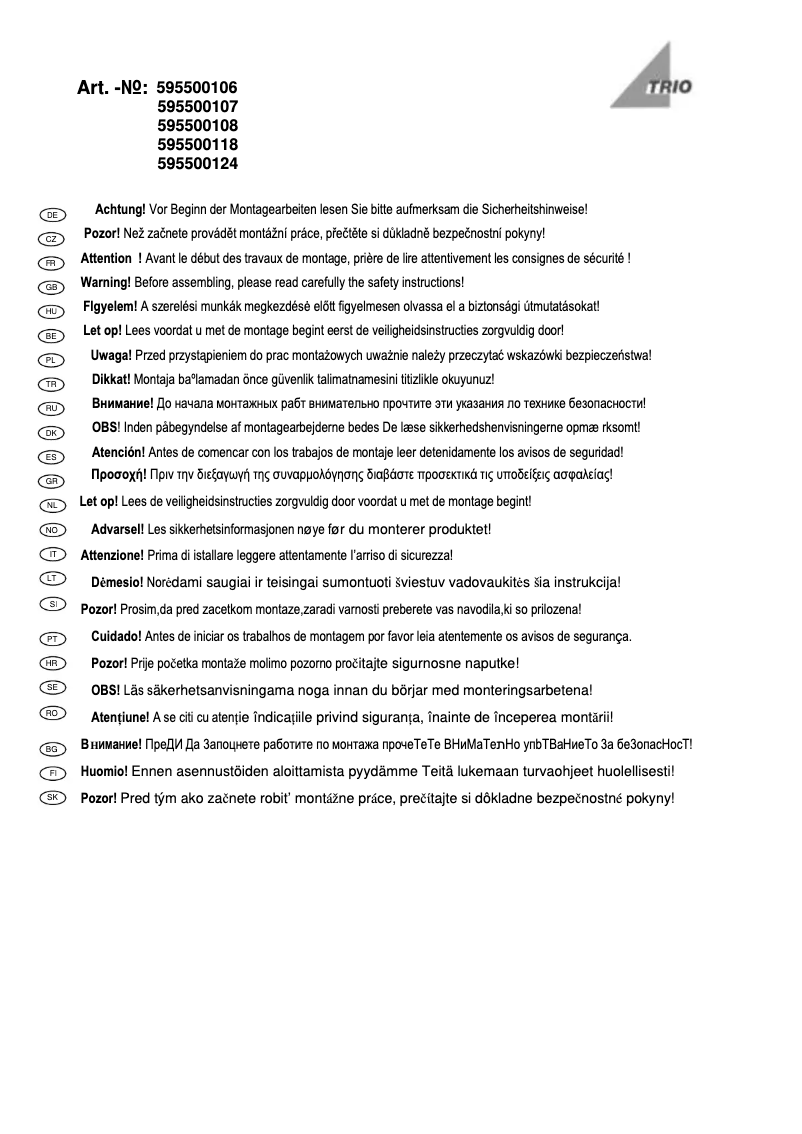 Page 1 of the manual User Manual Trio Lighting Luis
