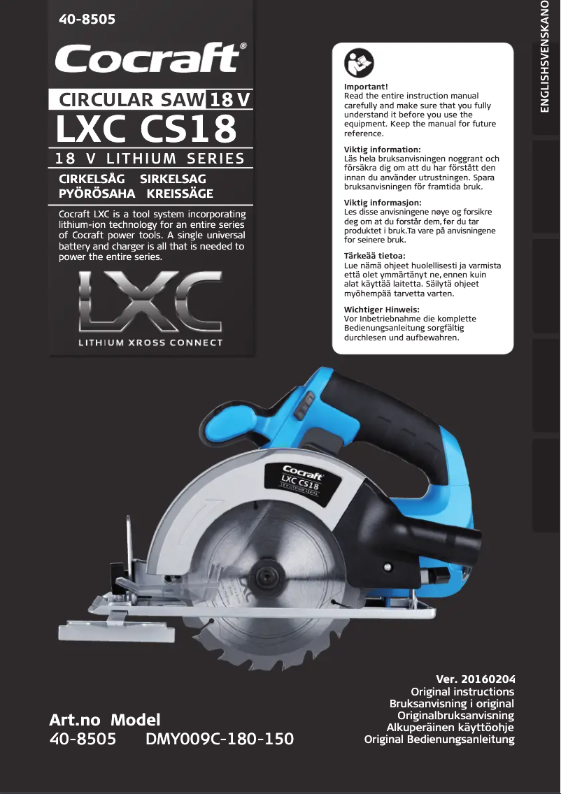 Page 1 of the manual User Manual Cocraft LXC CS18
