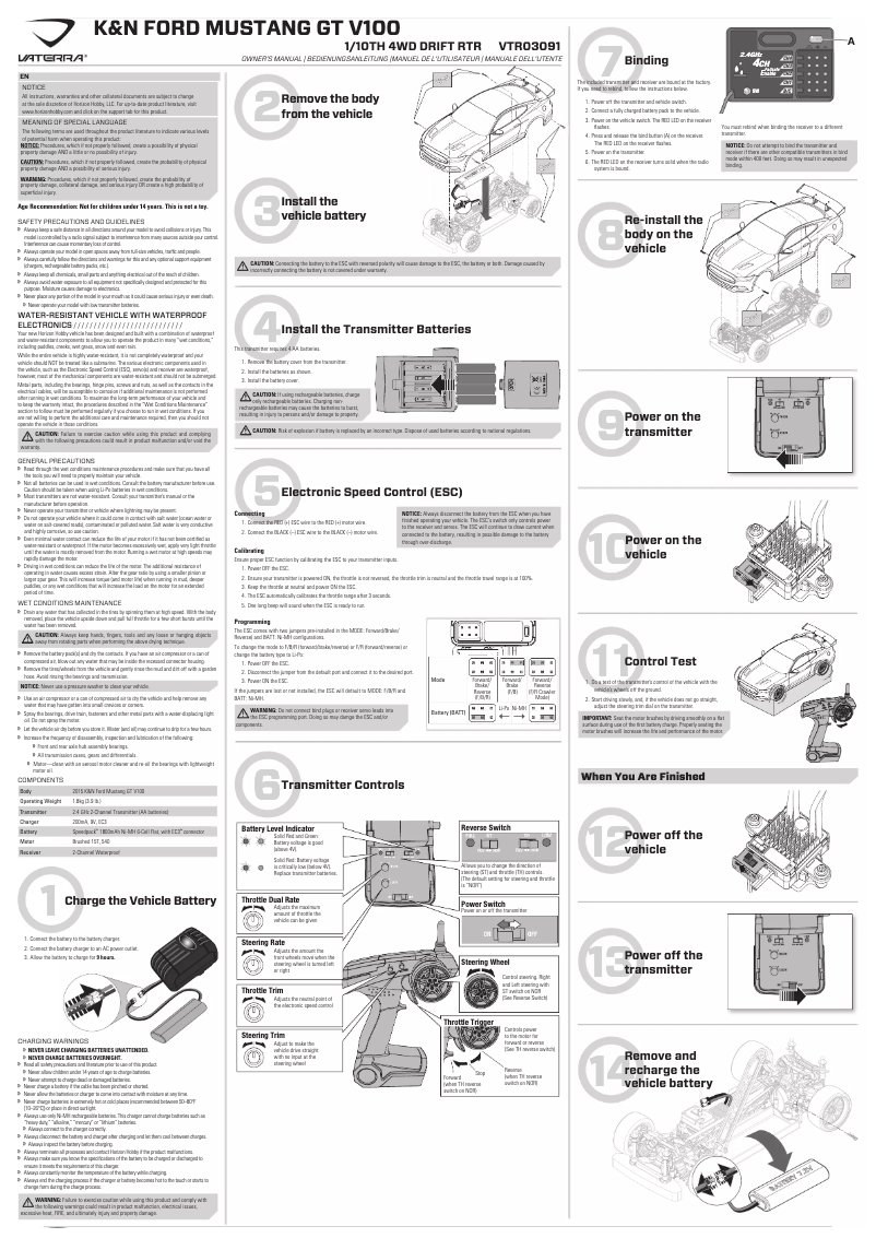 Page 1 of the manual User Manual Vaterra K&N Ford Mustang GT V100