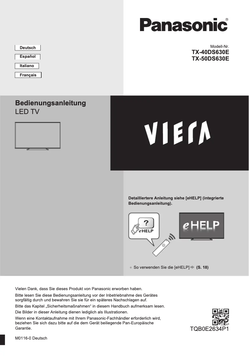 Page 1 of the manual Quick Start Guide Panasonic TX-40DS630E