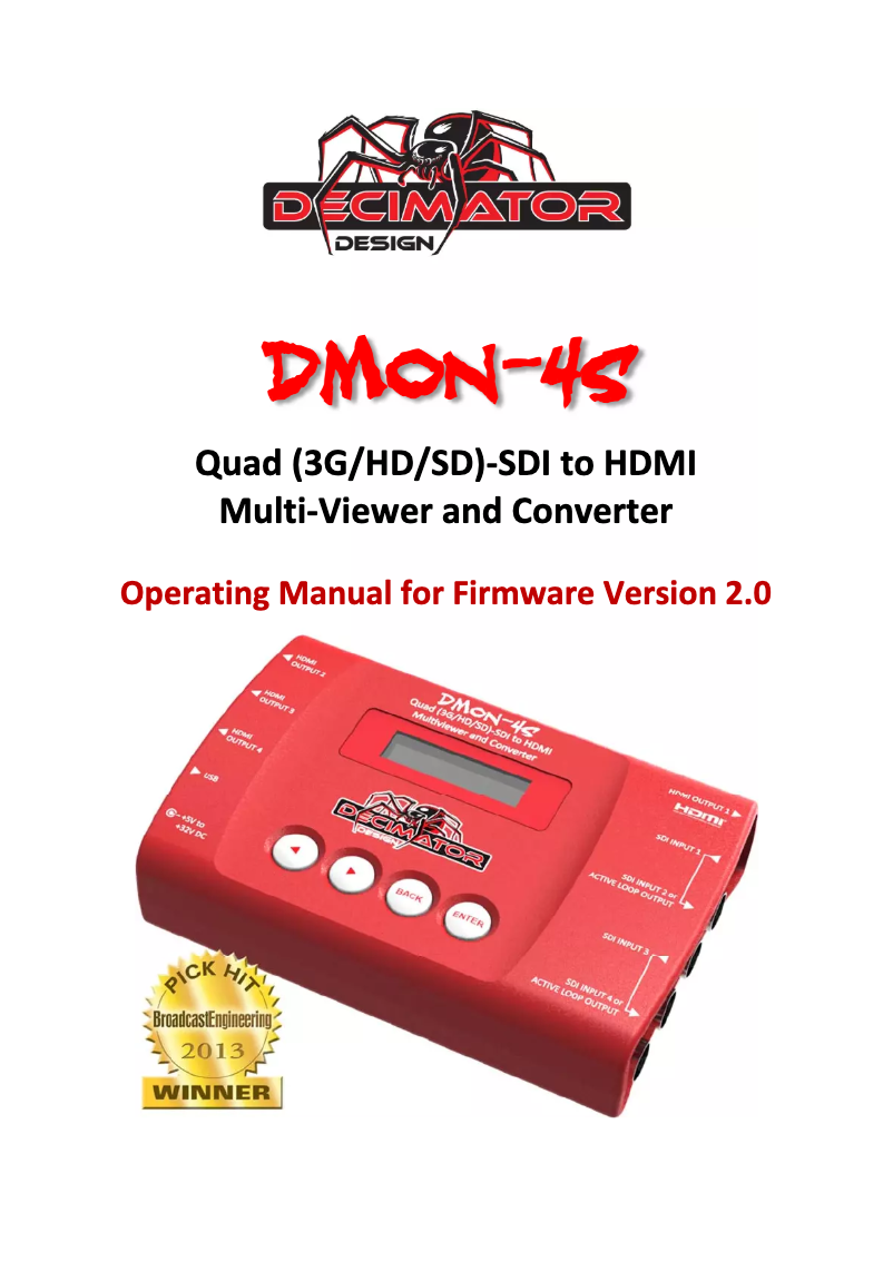 Page 1 of the manual User Manual Decimator DMON-4S