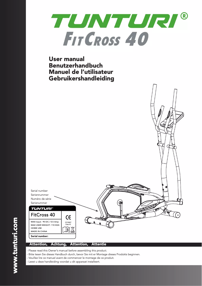 Page 1 of the manual User Manual Tunturi FitCross 40