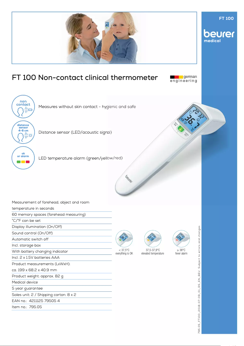 Page 1 of the manual Technical Sheet Beurer FT 100