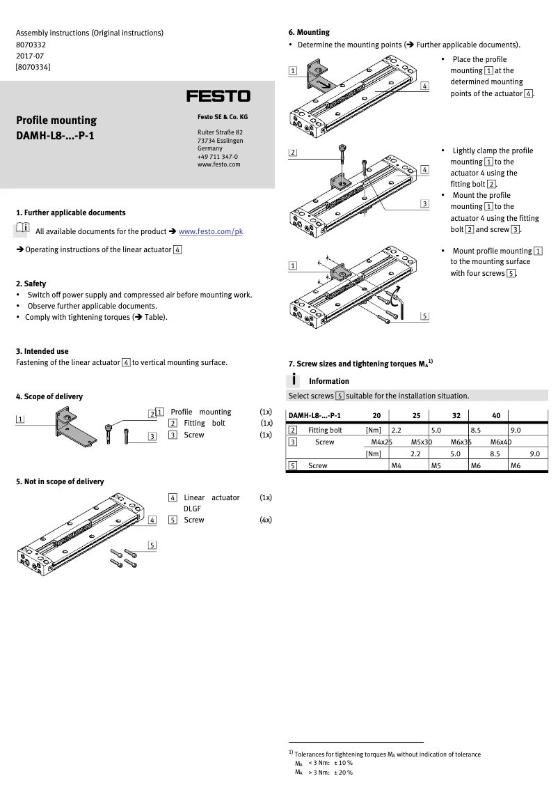 Page 1 of the manual User Manual Festo DAMH-L8-32-P-1