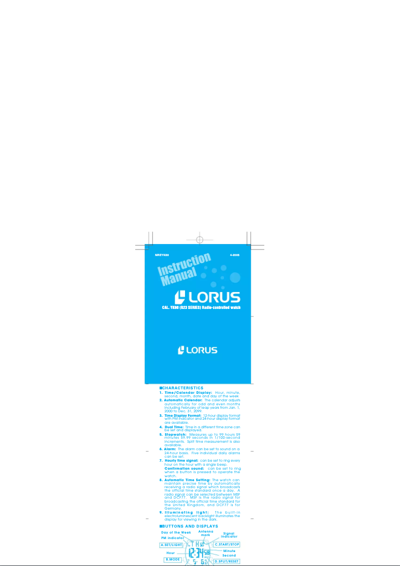 Page 1 of the manual User Manual Lorus YK60