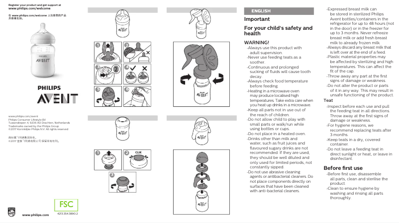 First page image of the manual for Avent SCF474