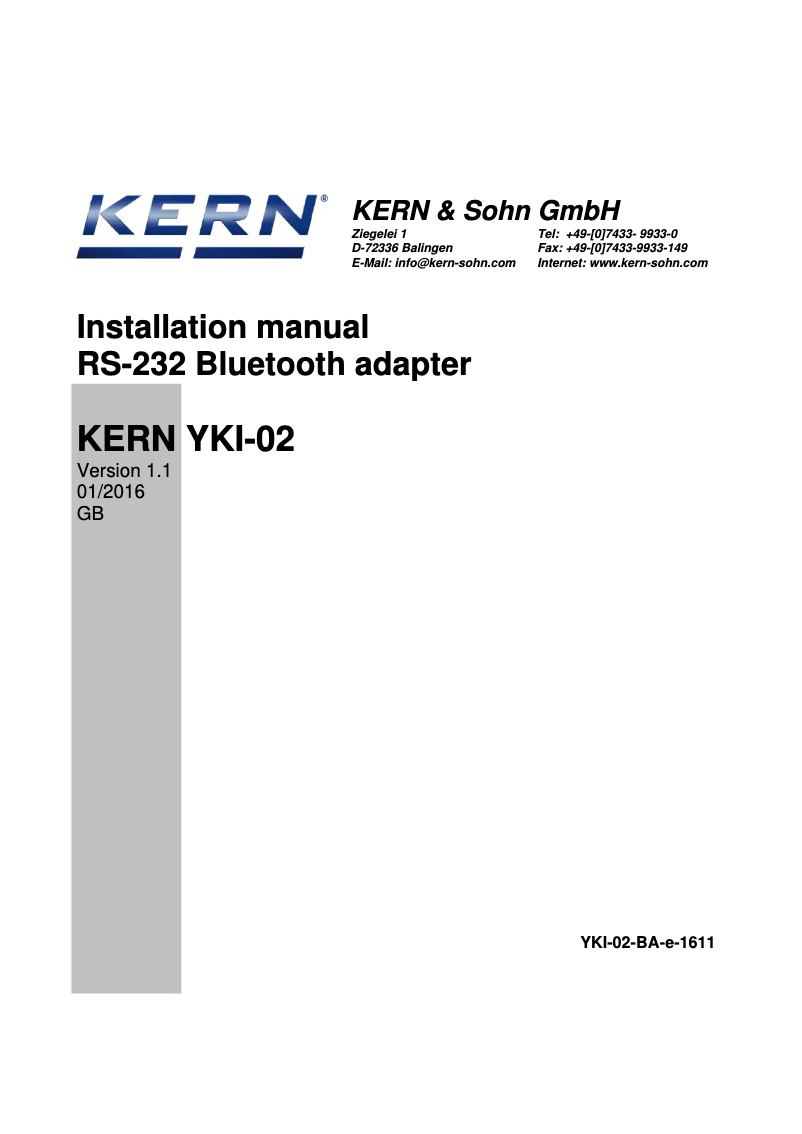 Page 1 of the manual Installation Guide Kern YKI-02