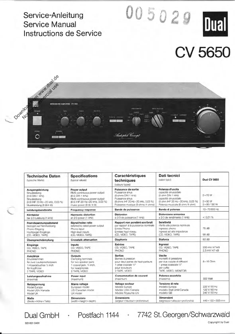 Page 1 of the manual User Manual Dual CV 5650