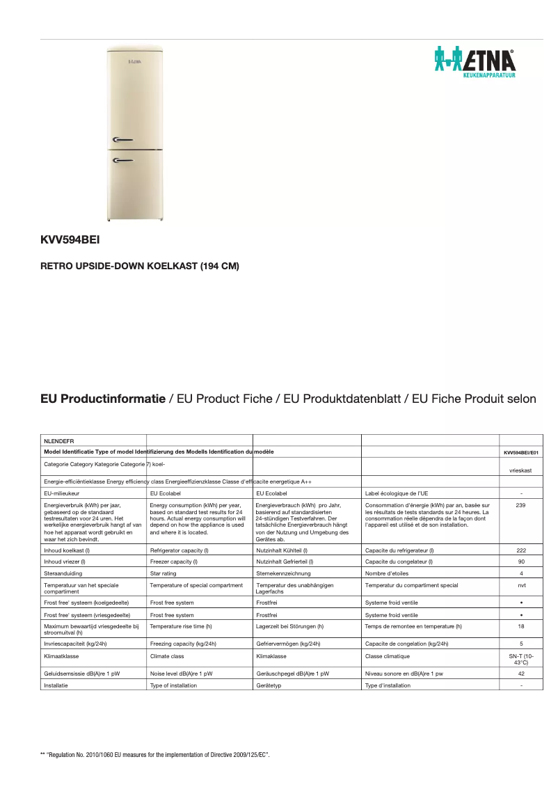 First page image of the manual for KVV594BEI