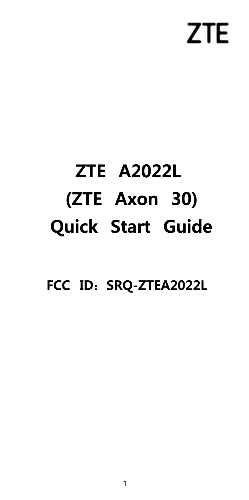Page 1 of the manual Quick Start Guide ZTE Axon 30 5G