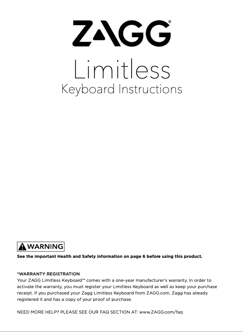 Page 1 of the manual User Manual Zagg Limitless