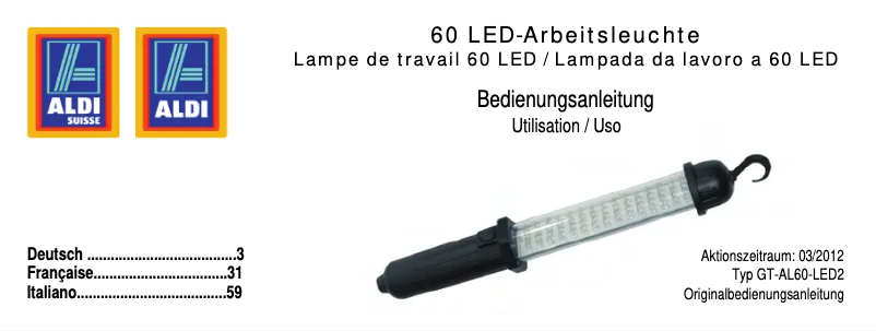 First page image of the manual for GT-AL60-LED2