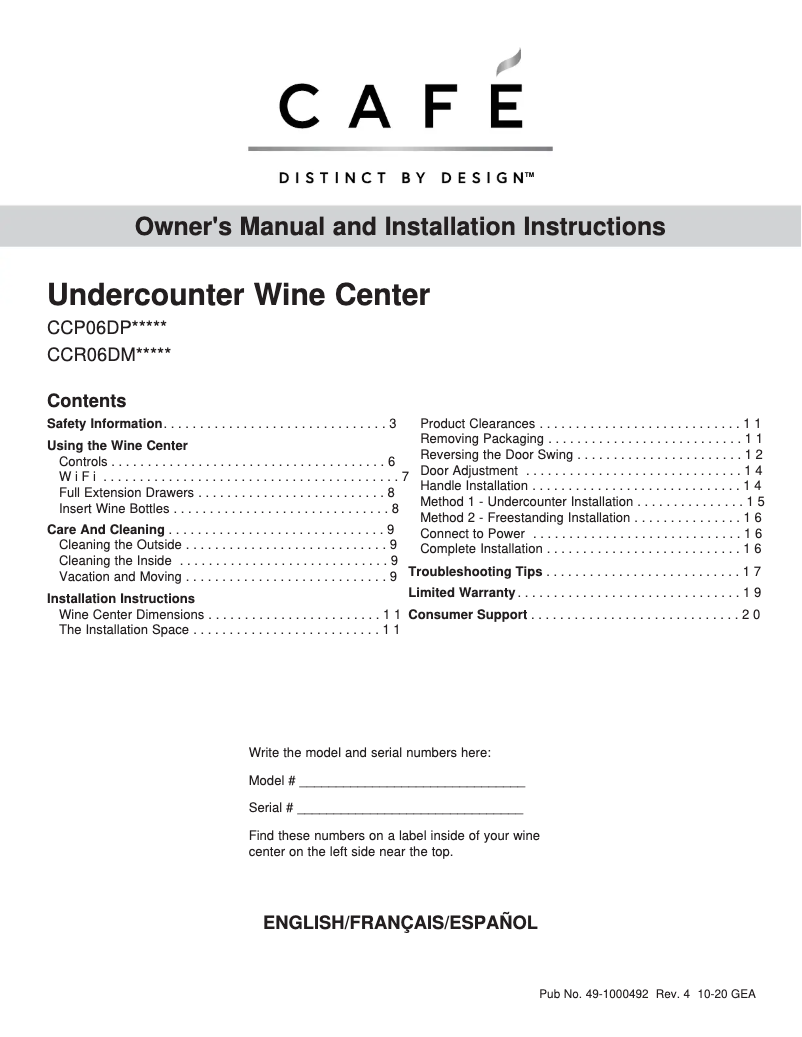 First page image of the manual for CCP06DP2PS1