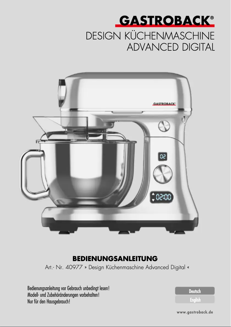 Page 1 of the manual User Manual Gastroback Design Stand Mixer Advanced Digital 42827