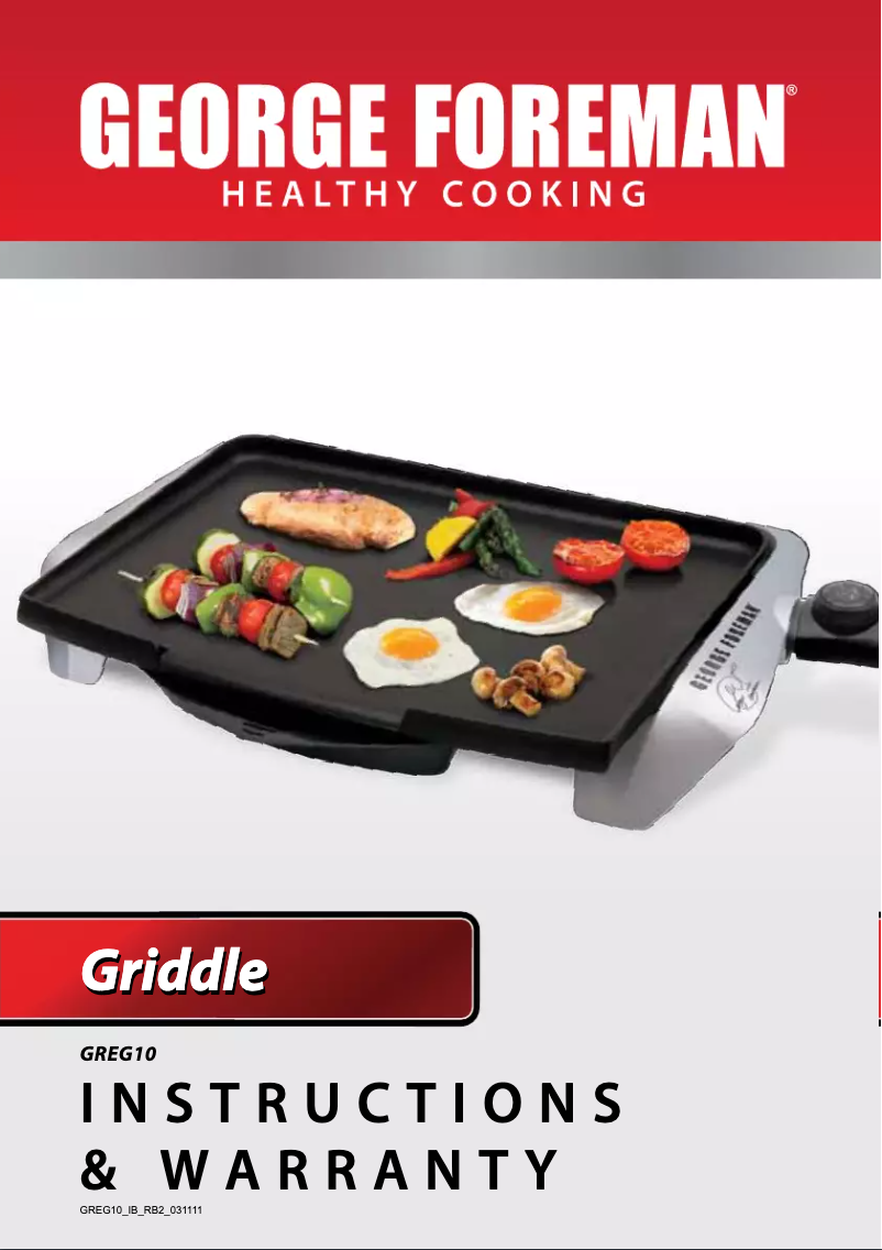Page 1 of the manual User Manual George Foreman Electric Griddle GREG10