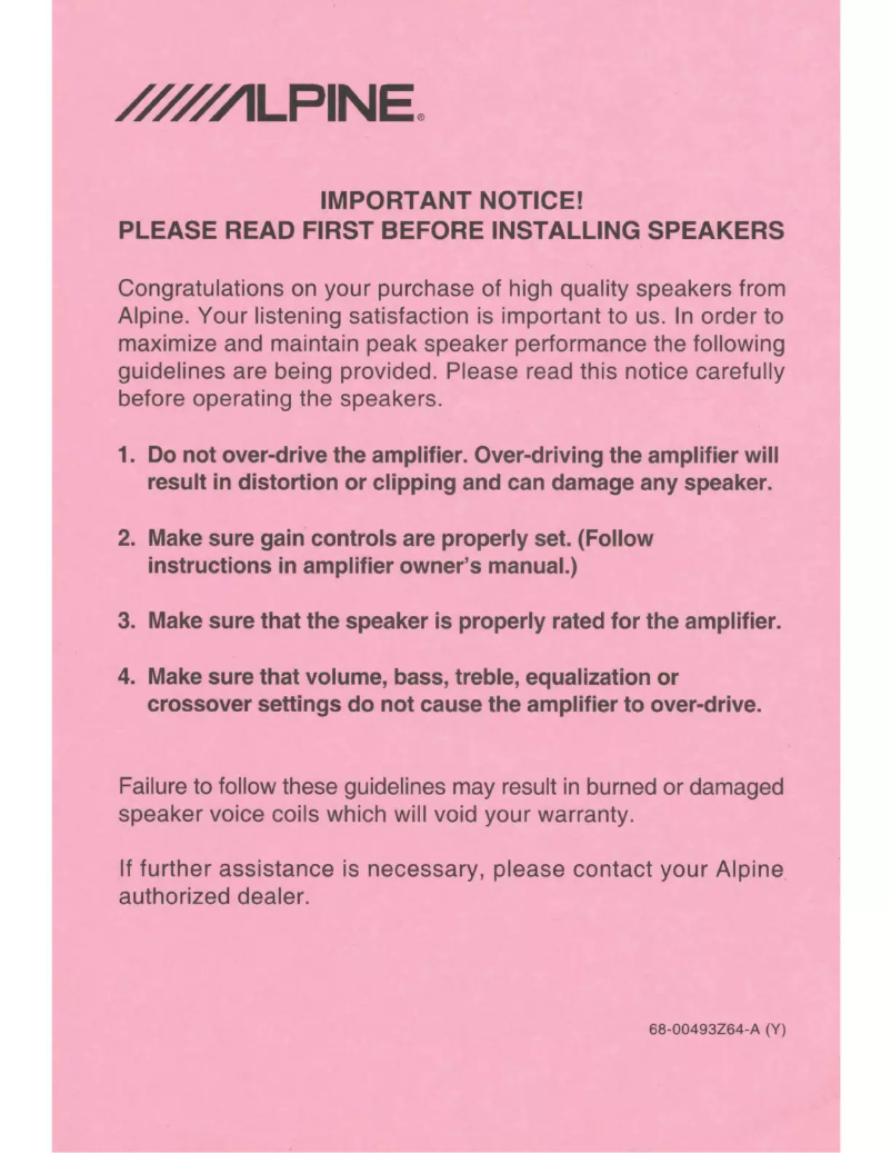 Page 1 of the manual User Manual Alpine S2-SB12V