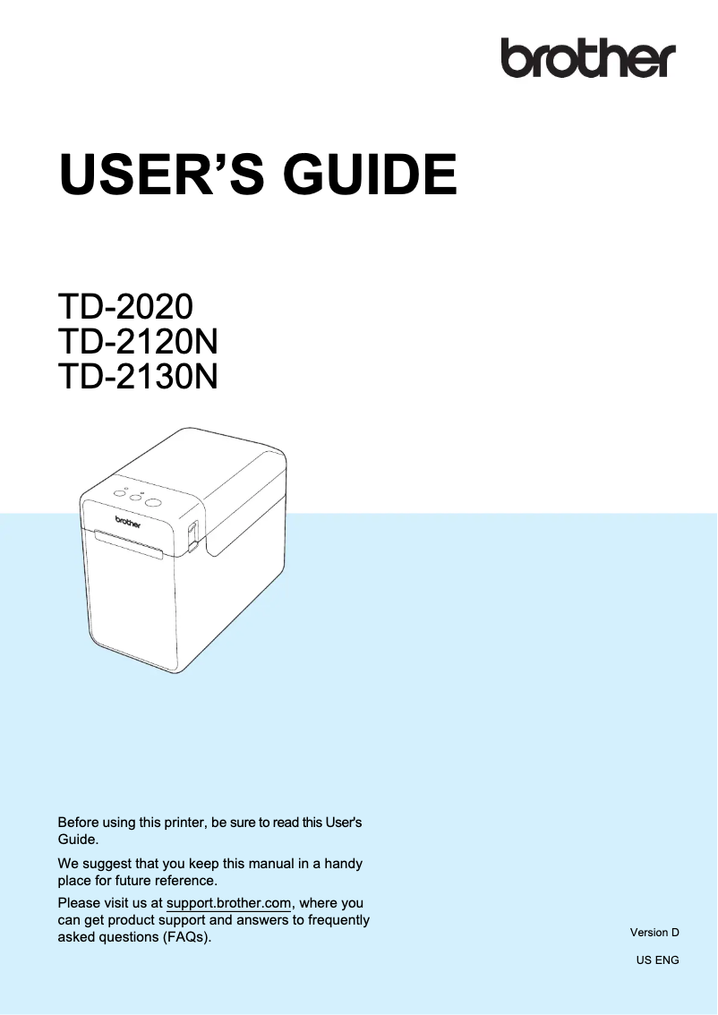 Page 1 of the manual User Manual Brother TD-2130N