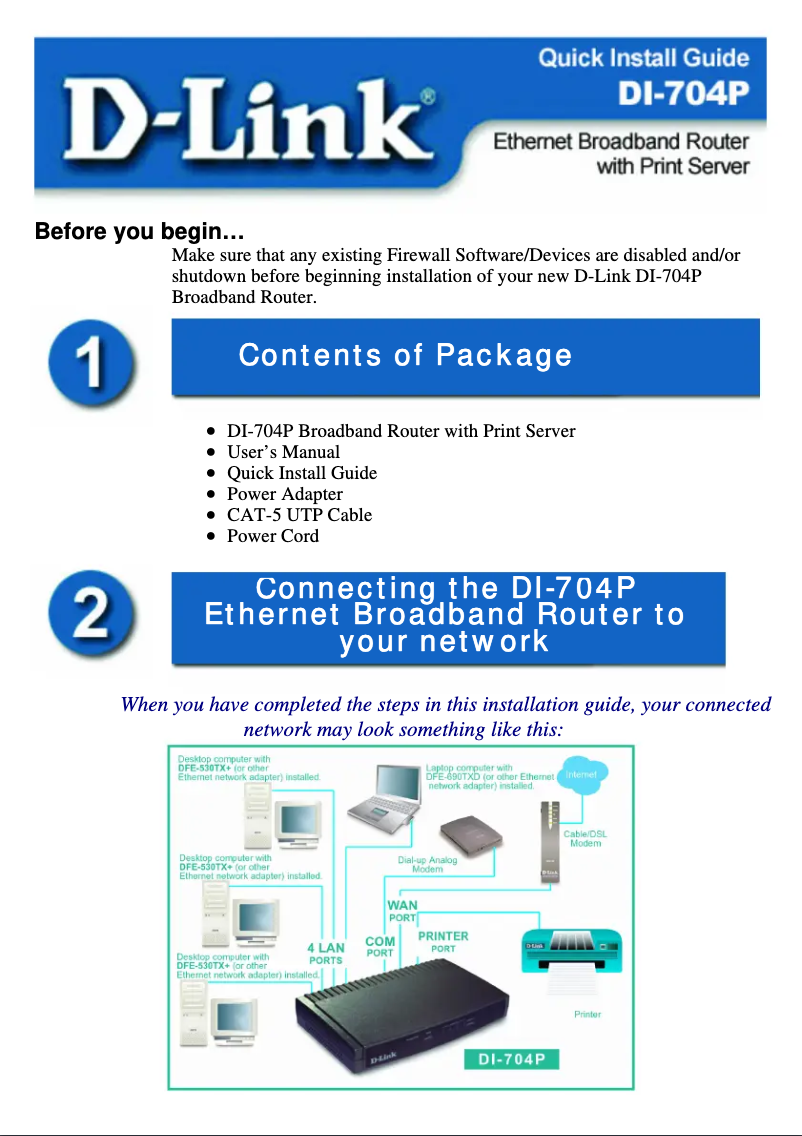 First page image of the manual for DI-704P