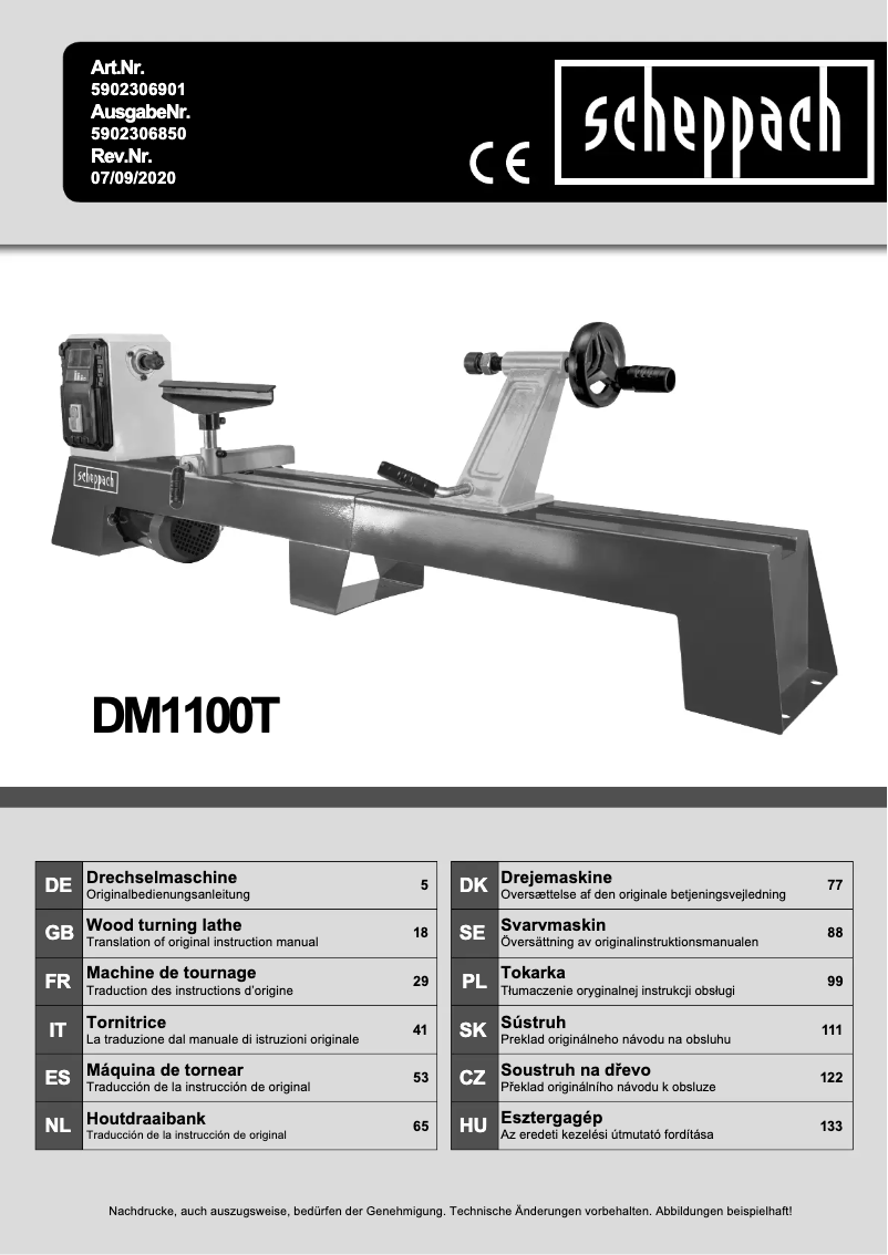 Page 1 of the manual User Manual Scheppach DM1100T
