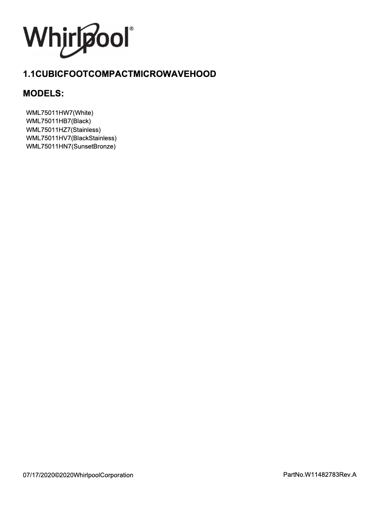 Page 1 of the manual User Manual Whirlpool WML75011HN