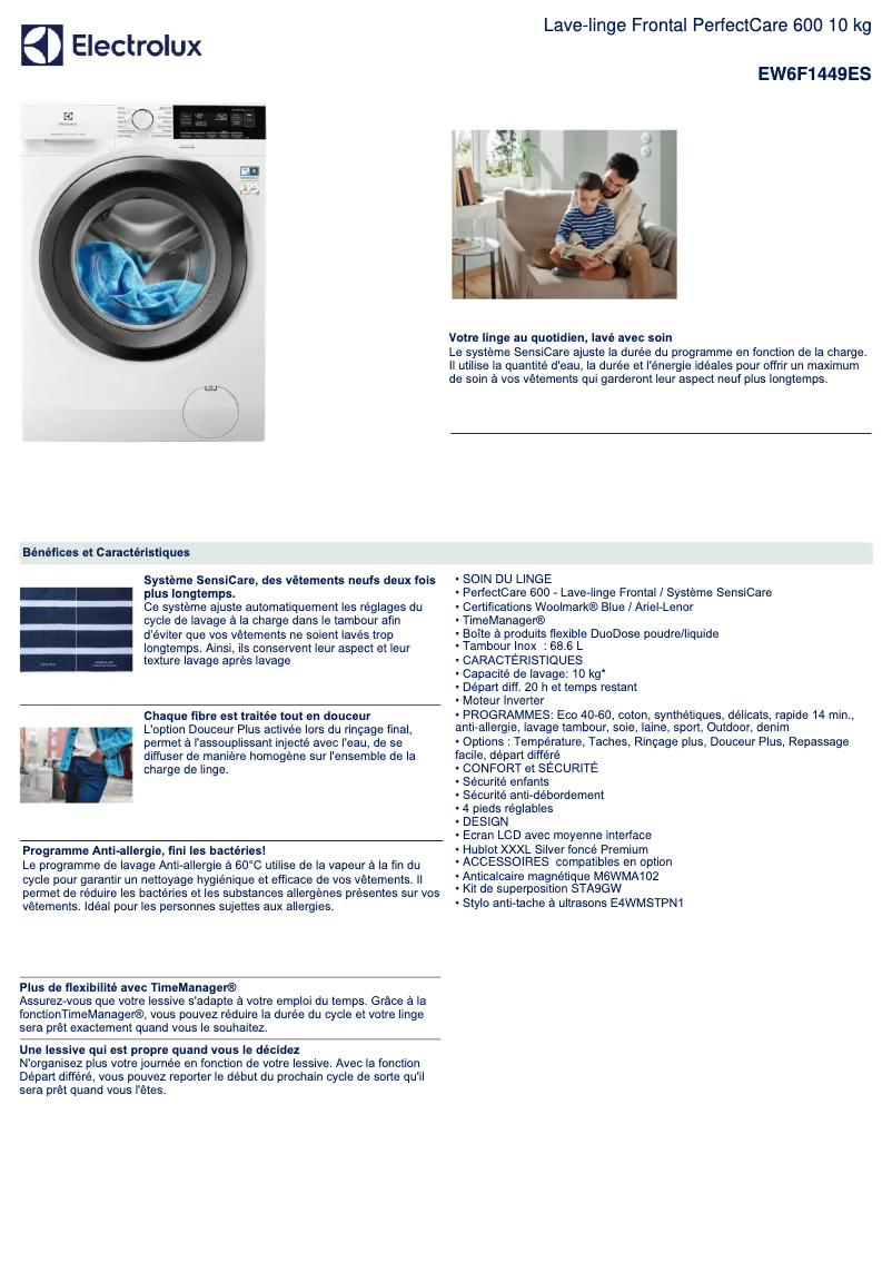 Page 1 of the manual Technical Sheet Electrolux EW6F1449ES