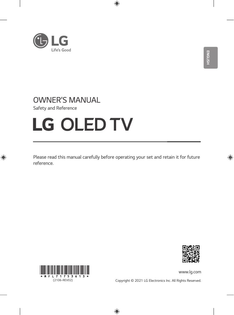 First page image of the manual for OLED77G1PVA