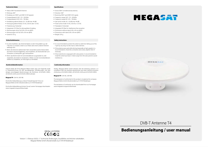 First page image of the manual for DVB-T Antenne T4