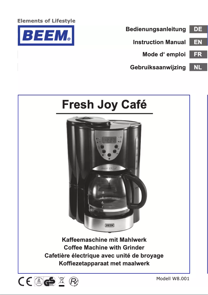 Page 1 de la notice Manuel utilisateur BEEM Fresh Joy Cafe