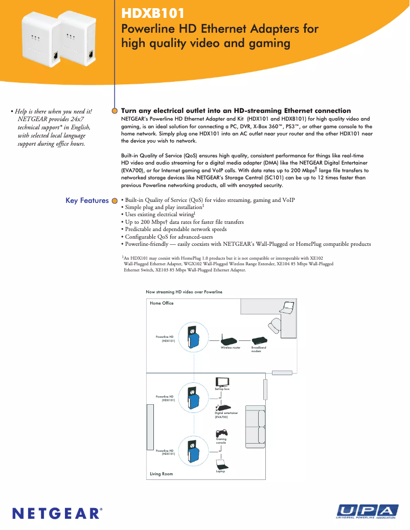 Page 1 de la notice Fiche technique Netgear HDX101