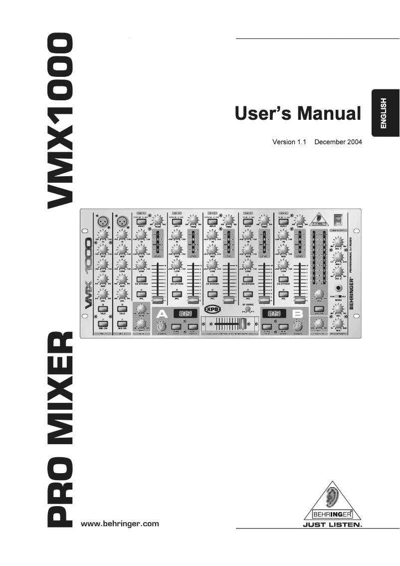 Page 1 of the manual User Manual Behringer VMX1000