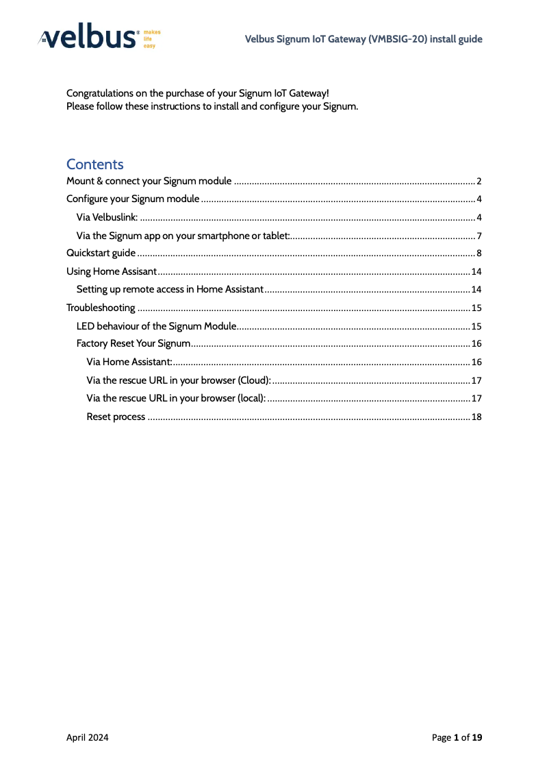 First page image of the manual for VMBSIG-20