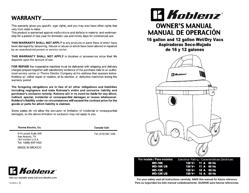 Page 1 of the manual User Manual Koblenz WD-12K