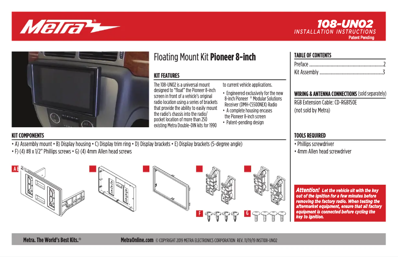 Page 1 de la notice Mode d'emploi Metra 108-UN02
