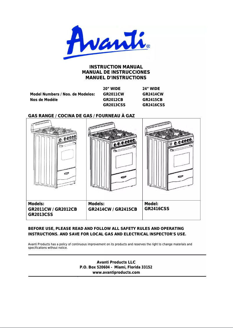 First page image of the manual for GR2414CW