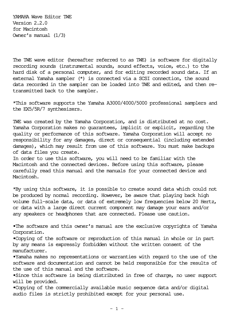 Page 1 of the manual User Manual Yamaha EX5