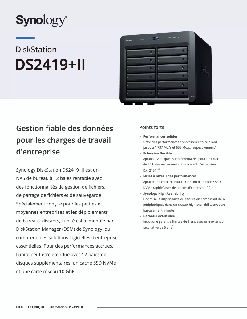 Page 1 of the manual Technical Sheet Synology DiskStation DS2419+II
