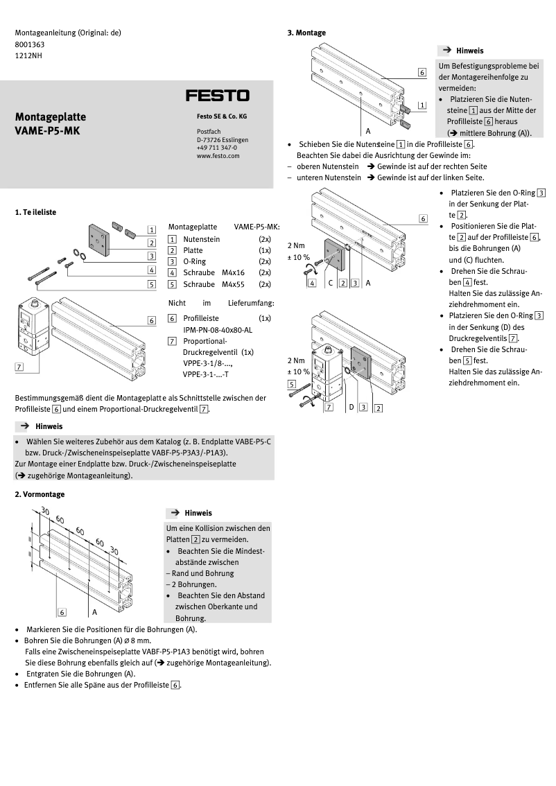 Page 1 of the manual User Manual Festo VAME-P5-MK
