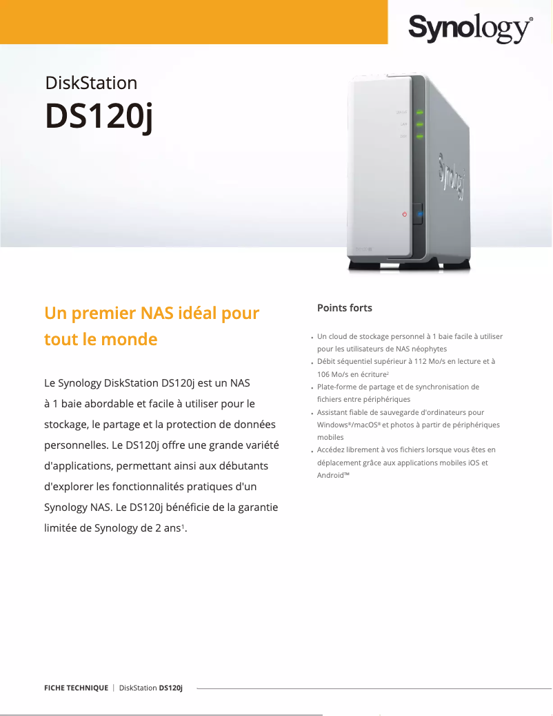 Page 1 of the manual Technical Sheet Synology DiskStation DS120j