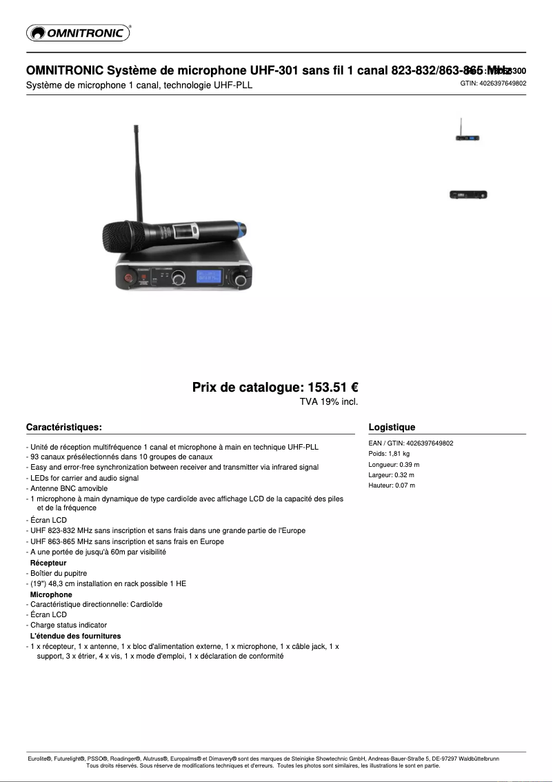 First page image of the manual for UHF-301